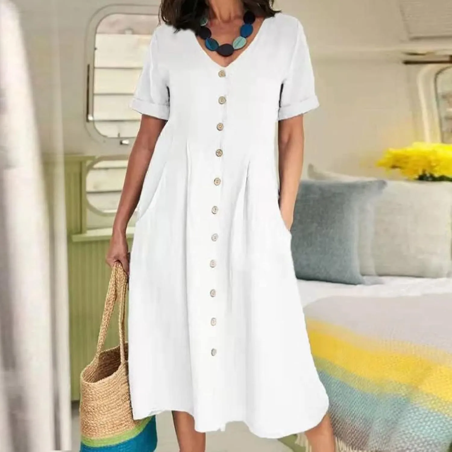 2025 Flower Tee Shirt Dresses for Women Short Sleeve Summer Casual Sun Dresses Trendy V-Neck T Shirt Dress Beach