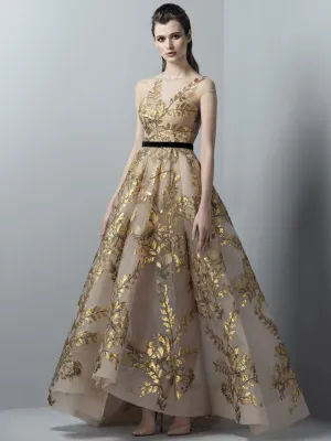 A-Line Dress With Gold Applique