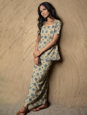 Ajrakh Hand Block Printed Wrap Skirt & Top Set - Ornate Flora