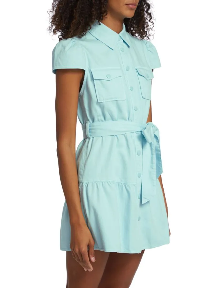 Alice   Olivia Miranda Belted Denim Shirtdress Mini in Petal