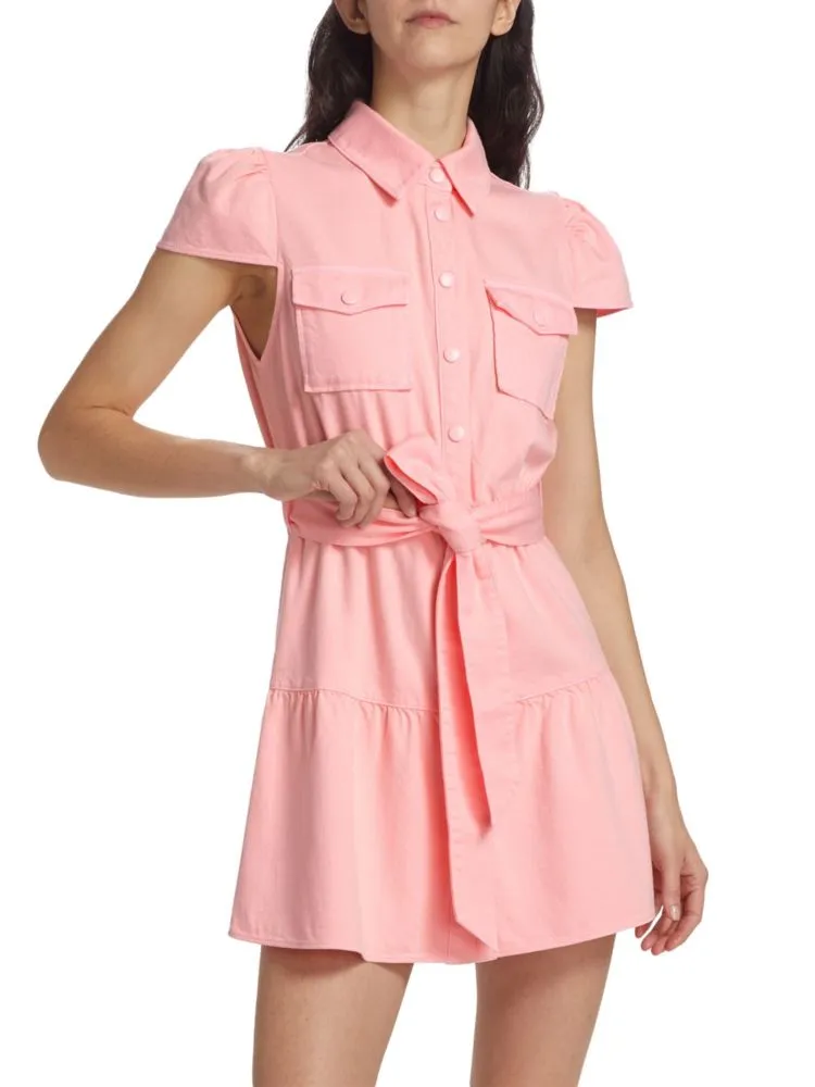 Alice   Olivia Miranda Belted Denim Shirtdress Mini in Petal