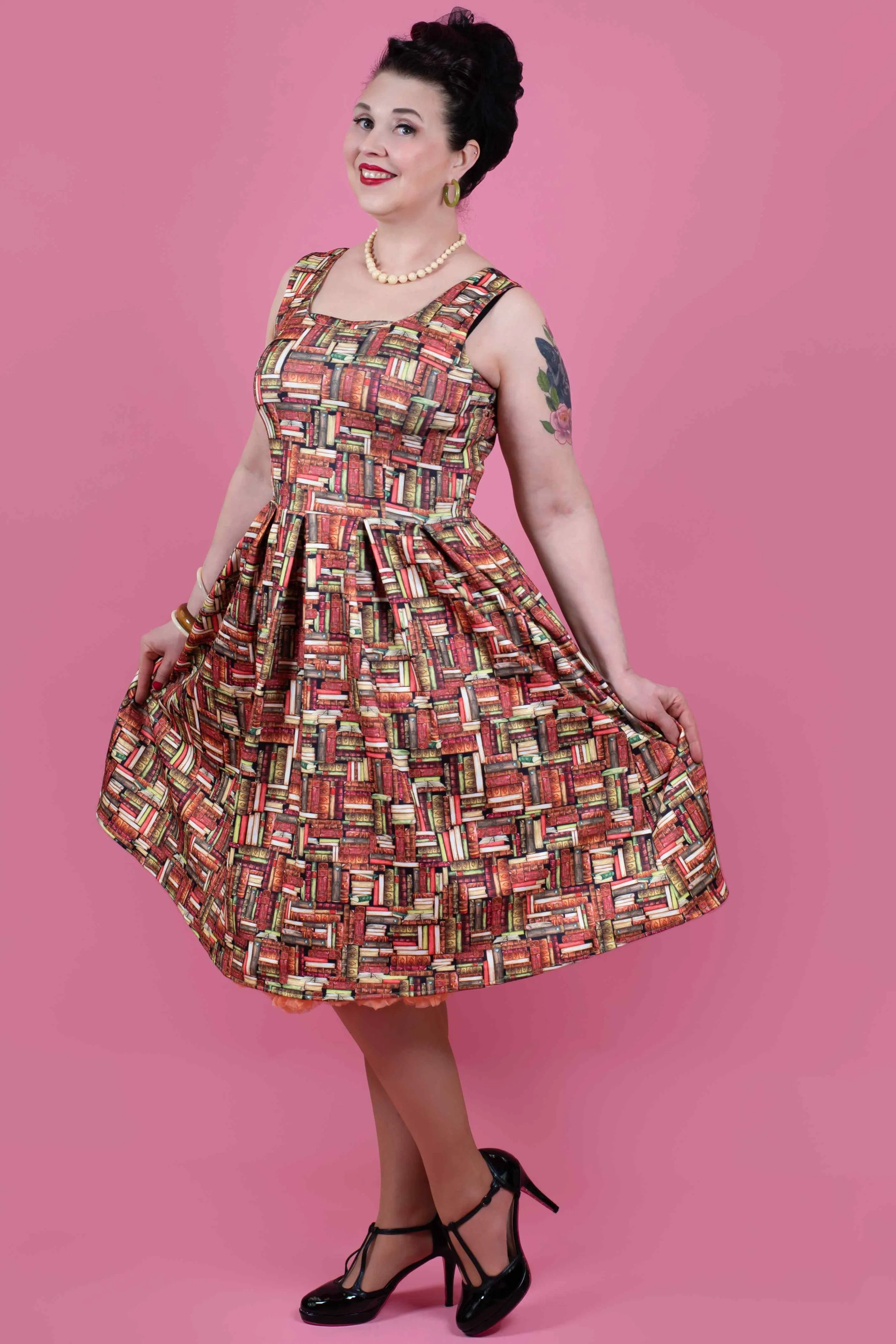 Amanda Book Print Tea Dress