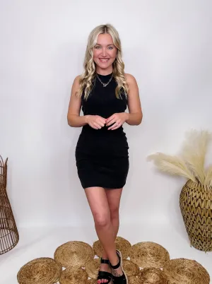 Black Acid Washed Ribbed Tank Mini Dress