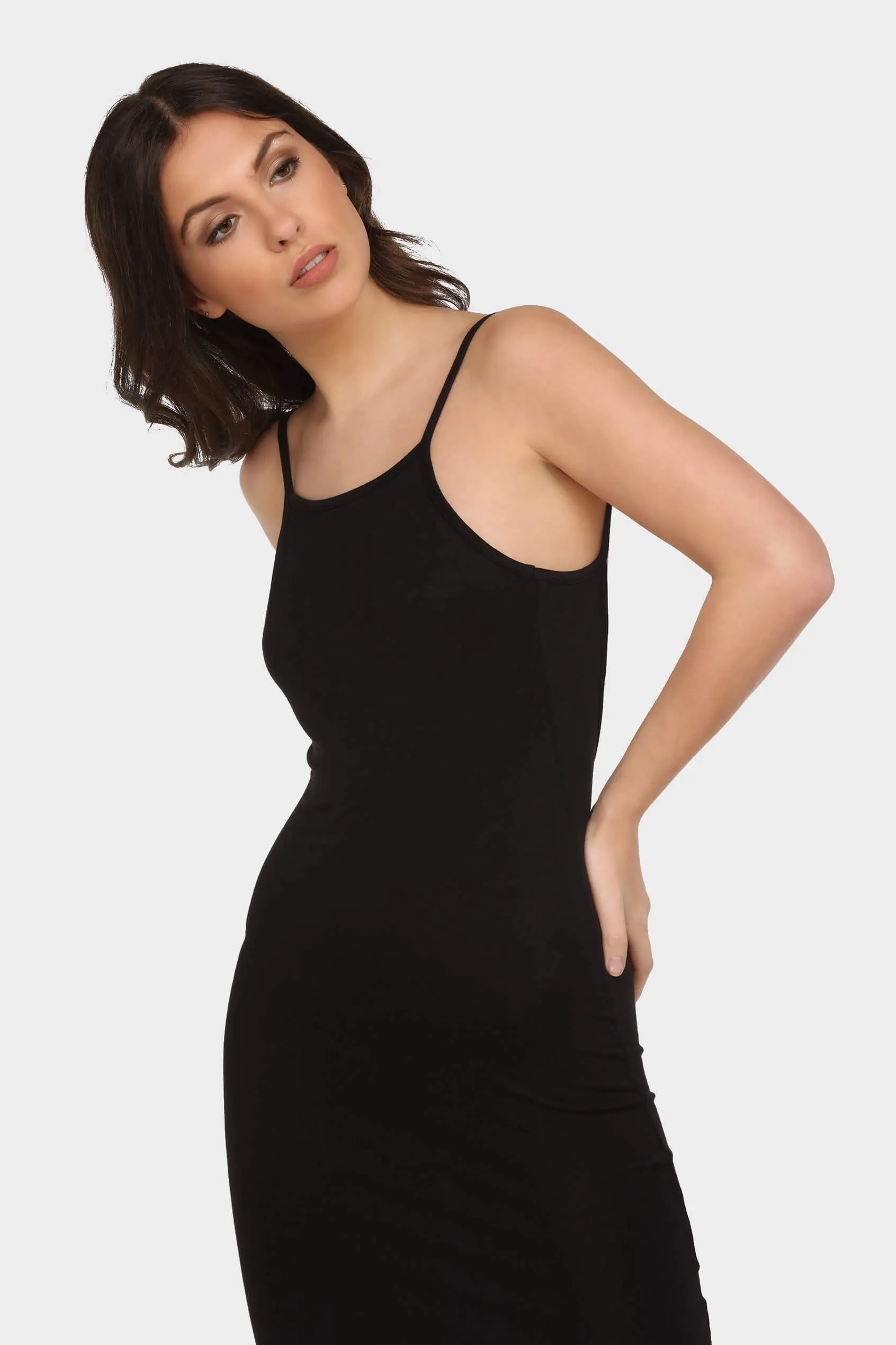 Black Scoop Back Bodycon Midi Dress
