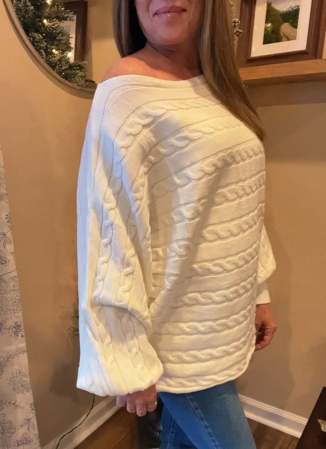 Cable Knit Boat Neck Sweater