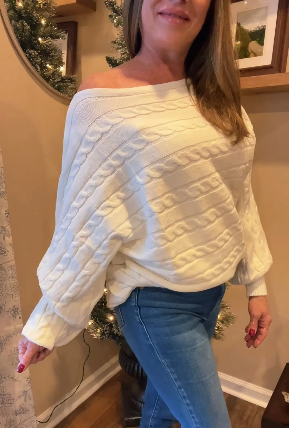 Cable Knit Boat Neck Sweater