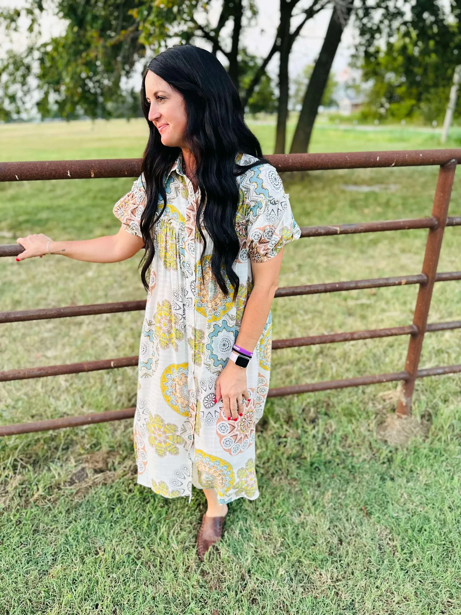 Cali Snap Front Boho Print Dress