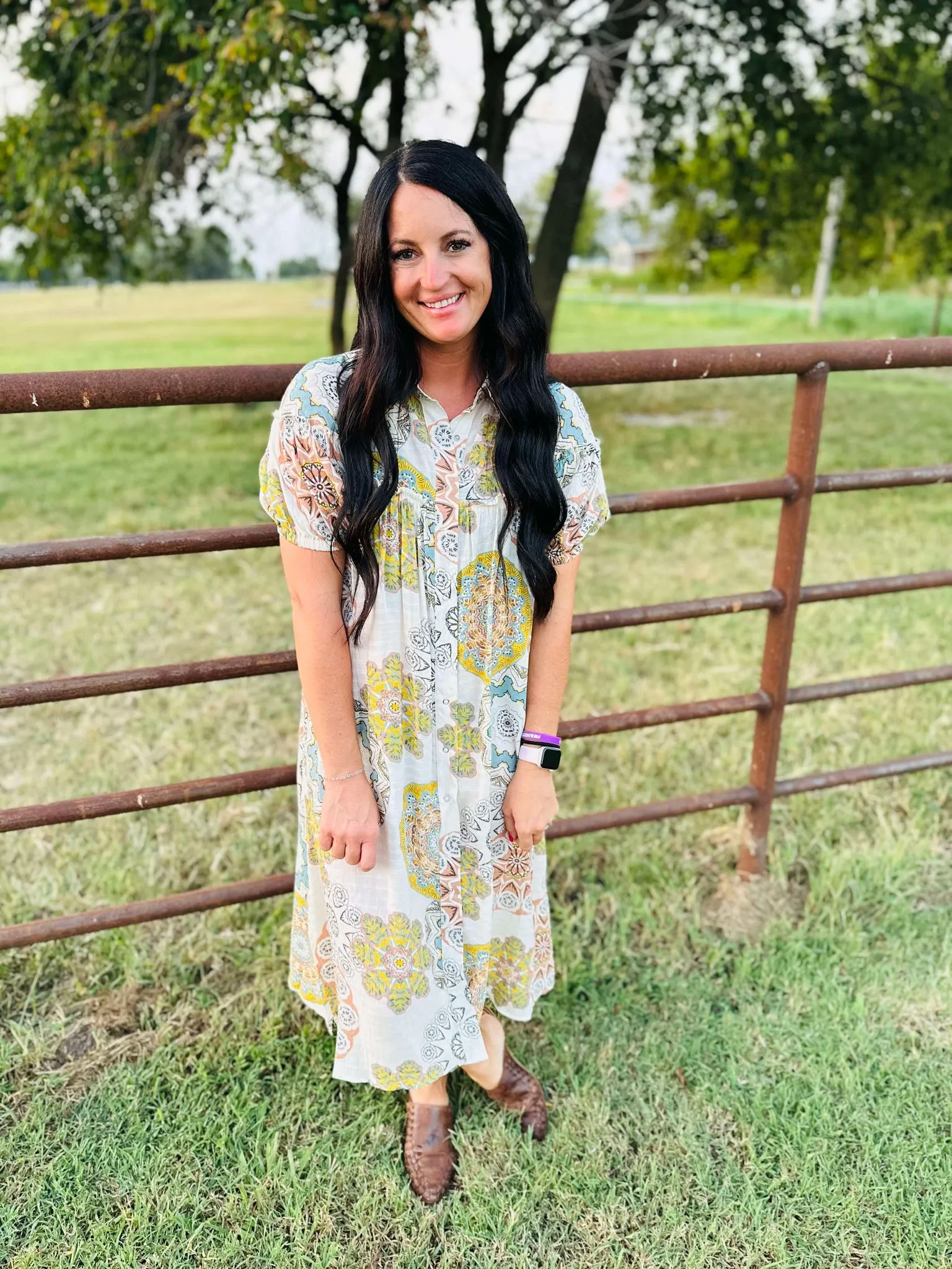 Cali Snap Front Boho Print Dress