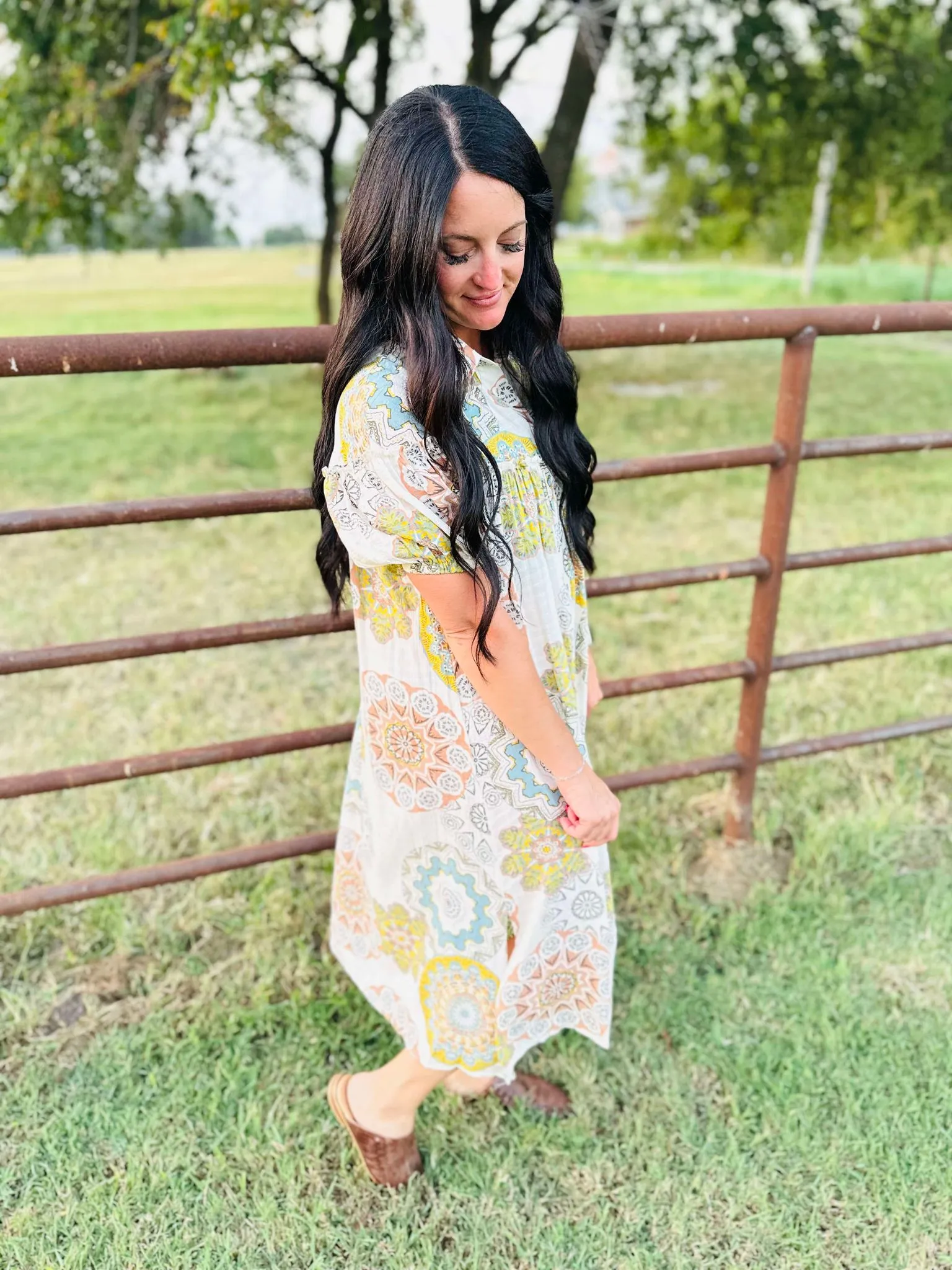 Cali Snap Front Boho Print Dress
