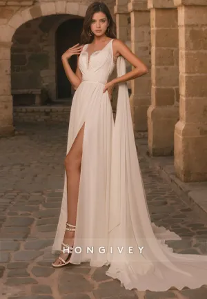 Casual A-Line V-Neck Sleeveless Beaded With Bolero Beach Wedding Dress