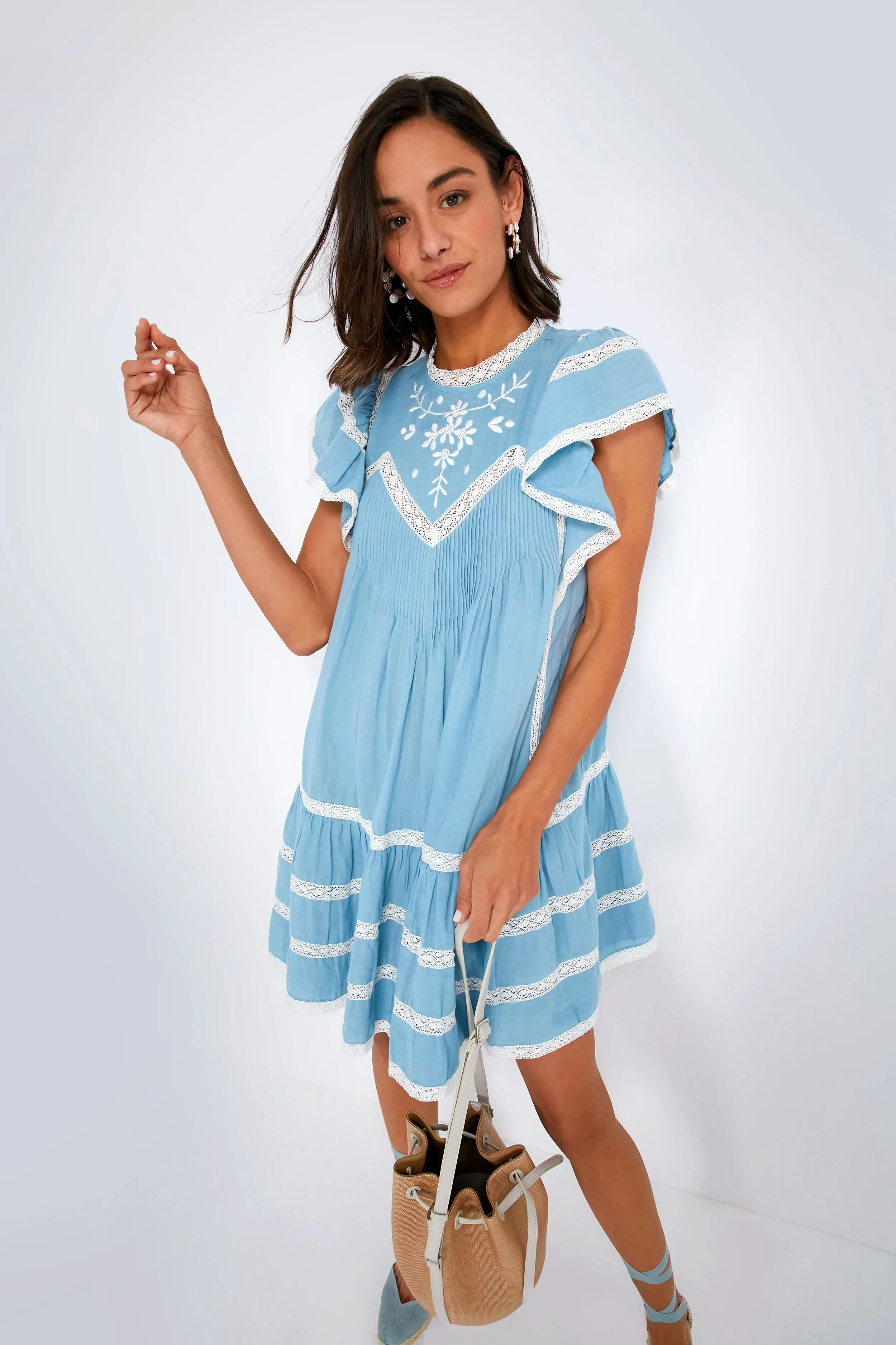 Chambray Kyla Embroidery Sleeveless Dress