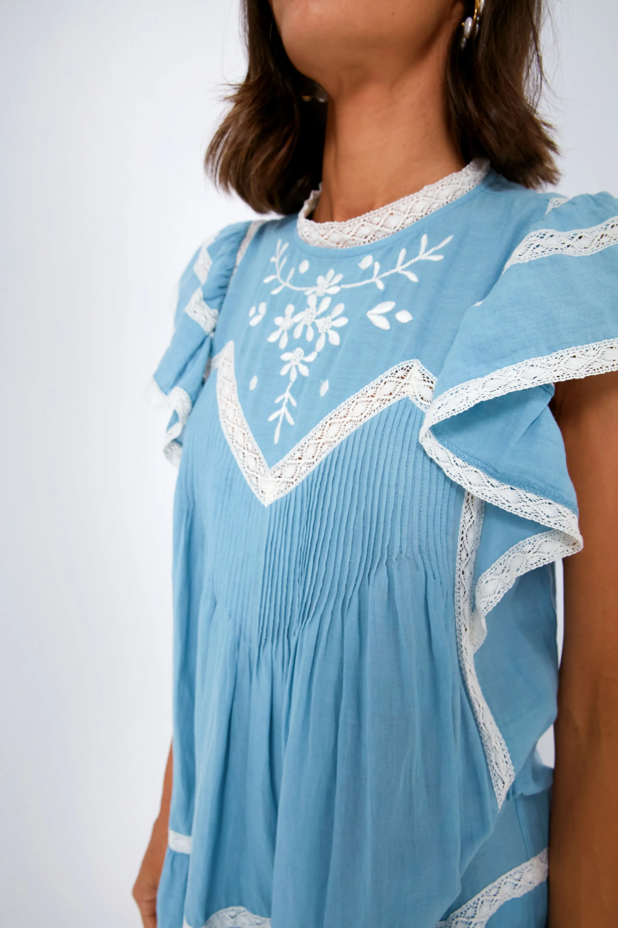 Chambray Kyla Embroidery Sleeveless Dress