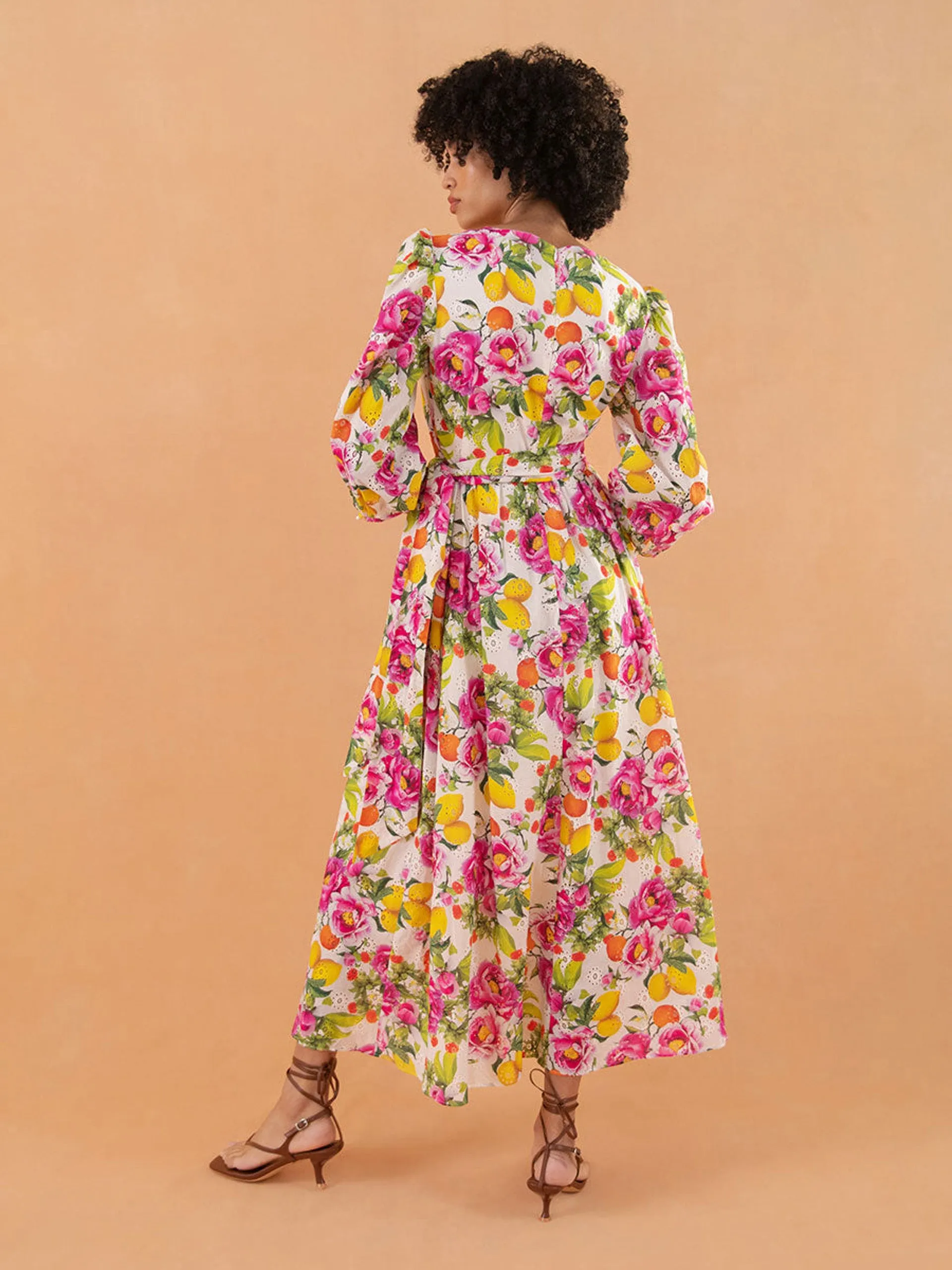 Constance broderie anglaise midi dress, peonia pink