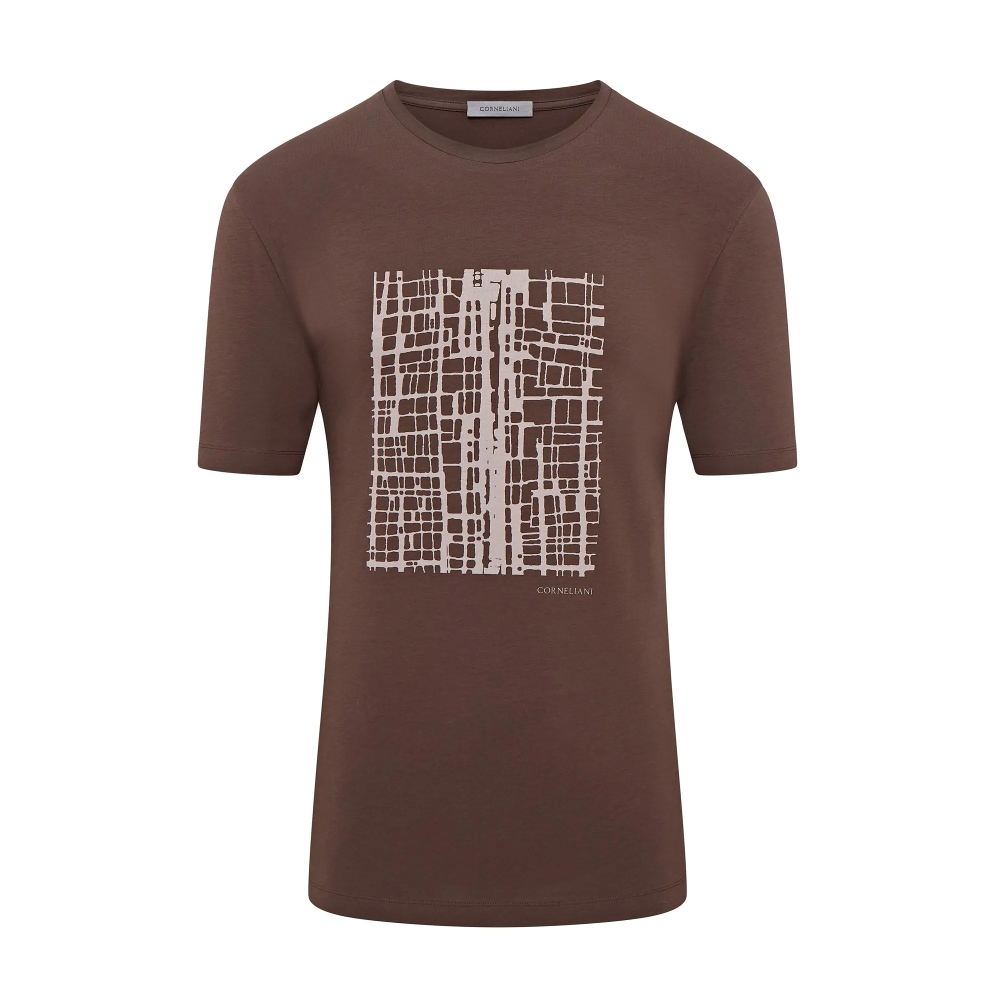 Corneliani Rectangle Print Short Sleeve T-shirt (Brown)