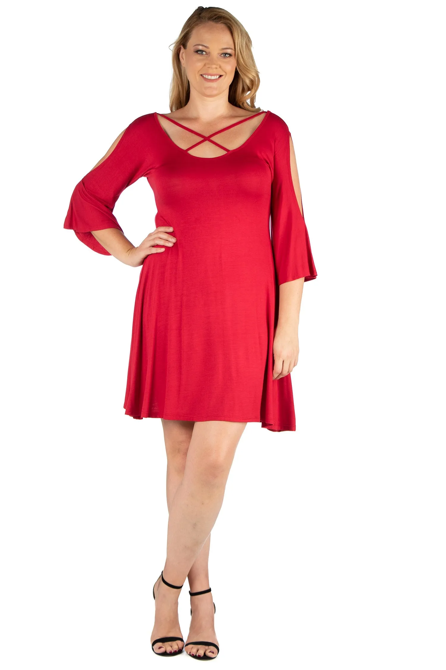 Criss Cross Neckline Cold Shoulder Plus Size Dress