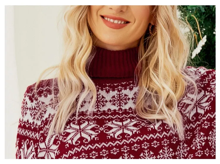 DressBetty - Christmas Long Sleeve Snowflake Round Neck Print Sweater Thick Knit Jumper Warm Sweater