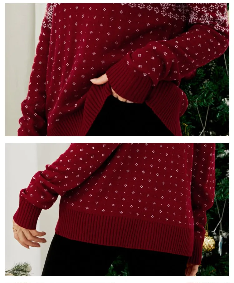 DressBetty - Christmas Long Sleeve Snowflake Round Neck Print Sweater Thick Knit Jumper Warm Sweater