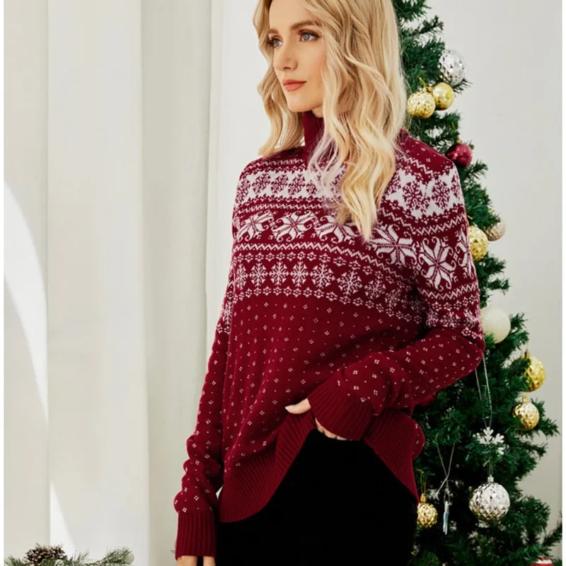 DressBetty - Christmas Long Sleeve Snowflake Round Neck Print Sweater Thick Knit Jumper Warm Sweater
