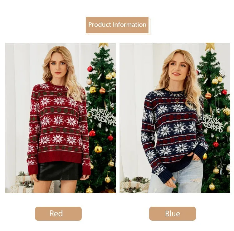DressBetty - Christmas Long Sleeve Snowflake Round Neck Print Sweater Thick Knit Jumper Warm Sweater