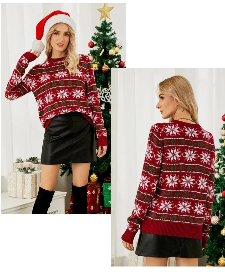 DressBetty - Christmas Long Sleeve Snowflake Round Neck Print Sweater Thick Knit Jumper Warm Sweater