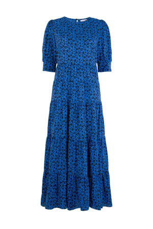 Electric Blue Leopard Tiered Maxi Dress