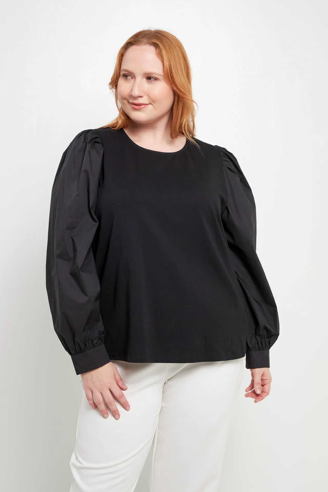 English Factory - Mixed Media Puff Long Sleeve Top