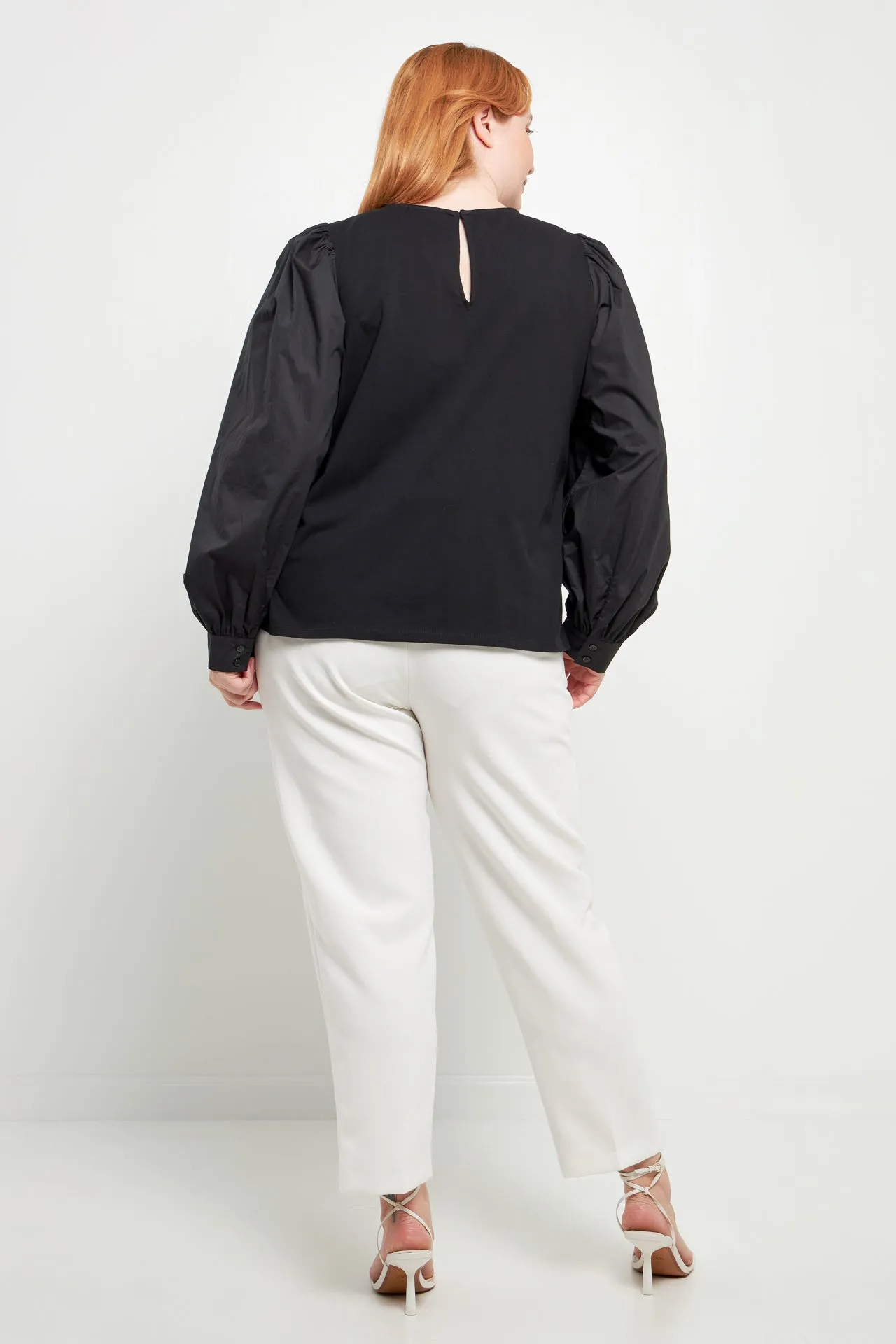 English Factory - Mixed Media Puff Long Sleeve Top
