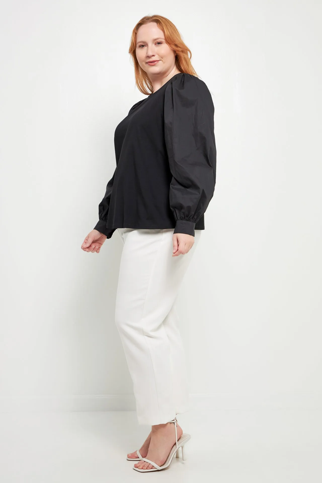 English Factory - Mixed Media Puff Long Sleeve Top