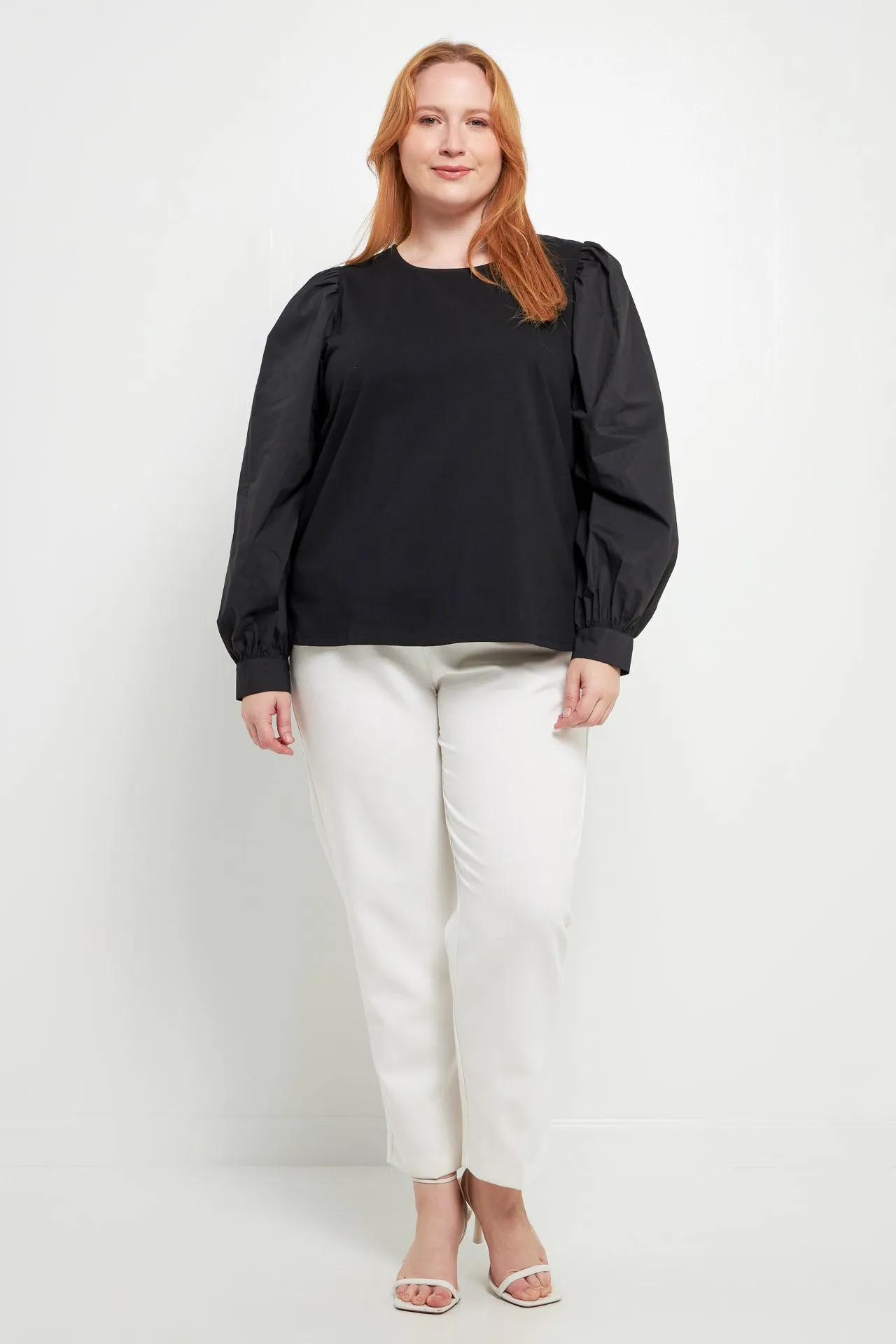 English Factory - Mixed Media Puff Long Sleeve Top