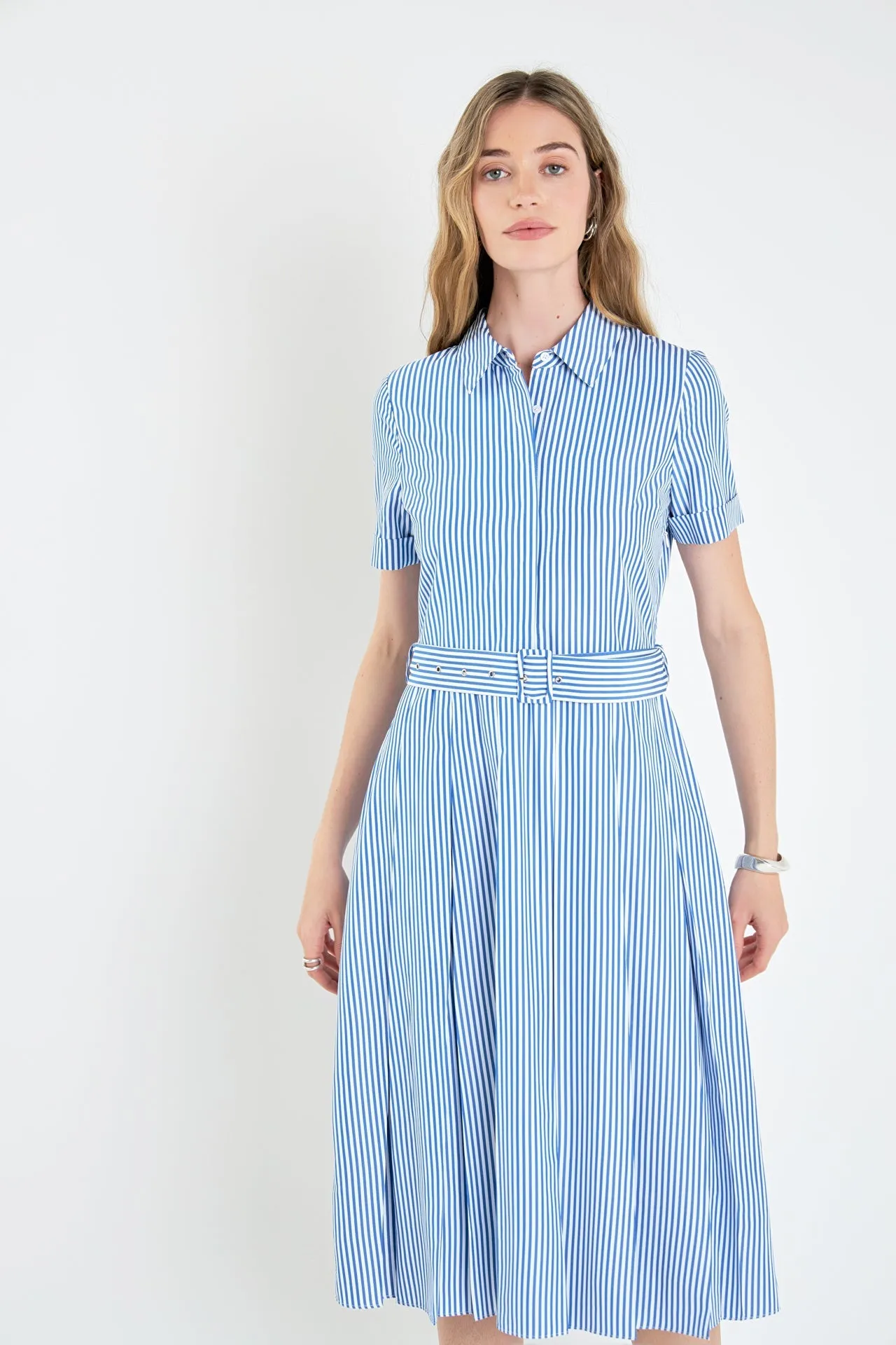 English Factory - Striped Belted Midi Dress