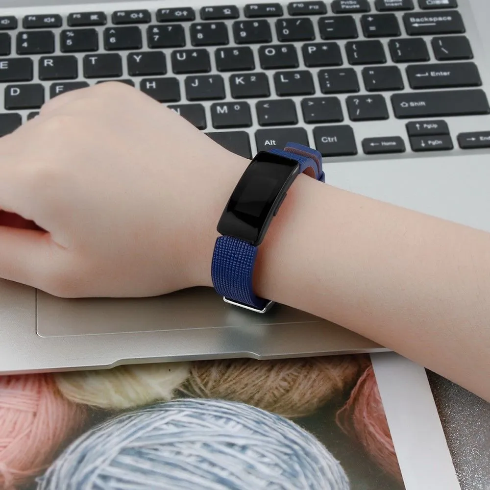 Fitbit Inspire / Inspire HR square pattern genuine leather watch strap - Blue / Size: L