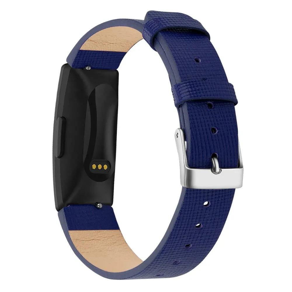 Fitbit Inspire / Inspire HR square pattern genuine leather watch strap - Blue / Size: L