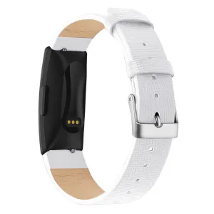 Fitbit Inspire / Inspire HR square pattern genuine leather watch strap - White / Size: S