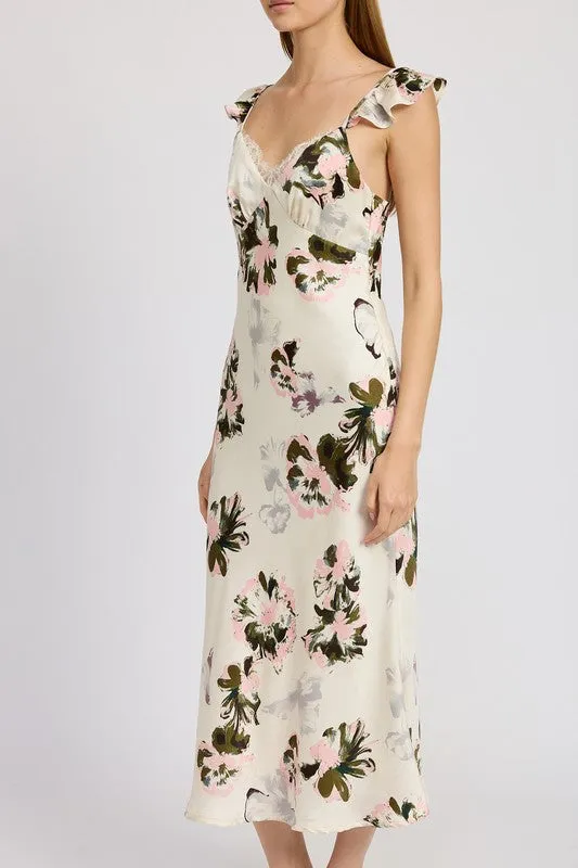Floral Midi Dress With Lace Detail *Online Only*