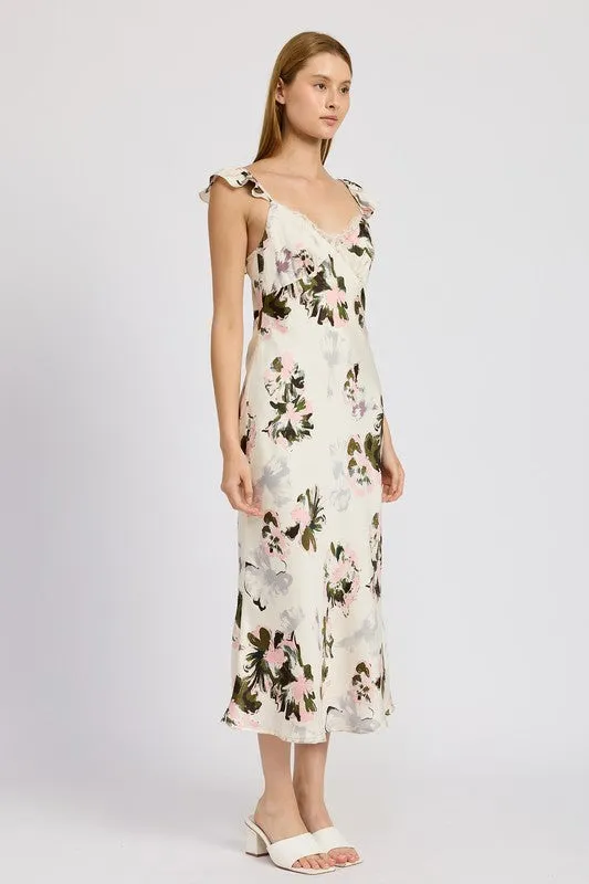 Floral Midi Dress With Lace Detail *Online Only*