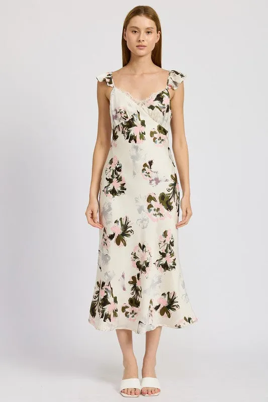 Floral Midi Dress With Lace Detail *Online Only*