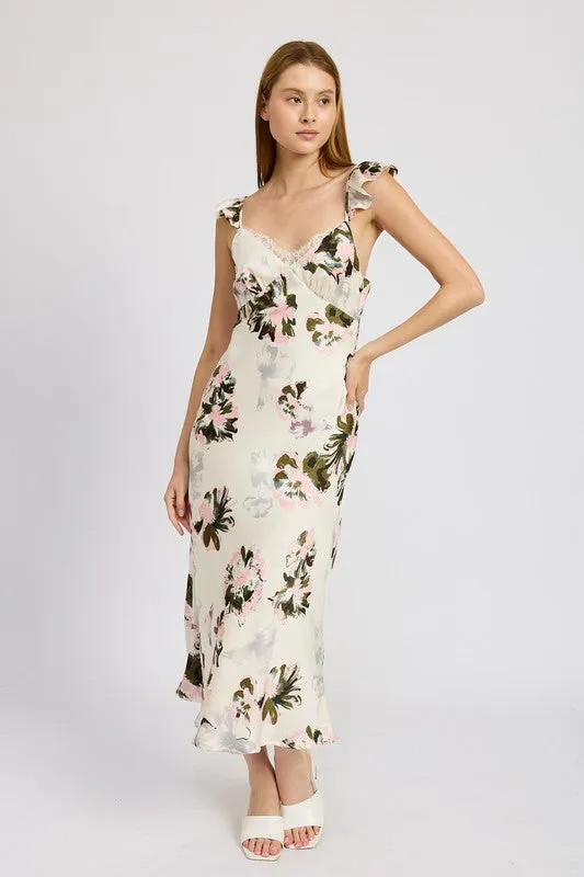 Floral Midi Dress With Lace Detail *Online Only*