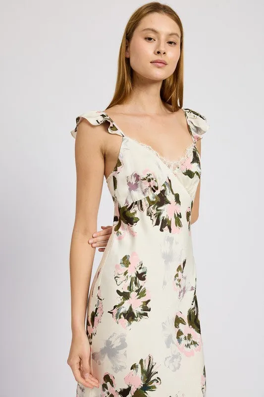 Floral Midi Dress With Lace Detail *Online Only*