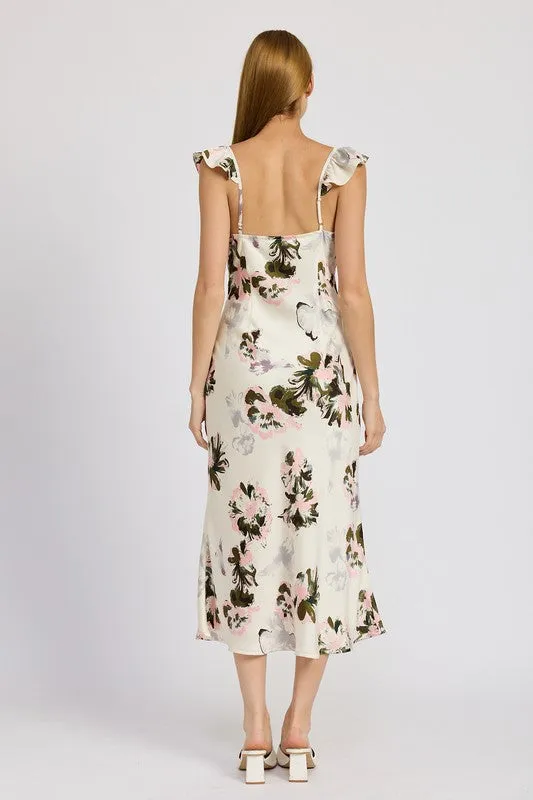 Floral Midi Dress With Lace Detail *Online Only*