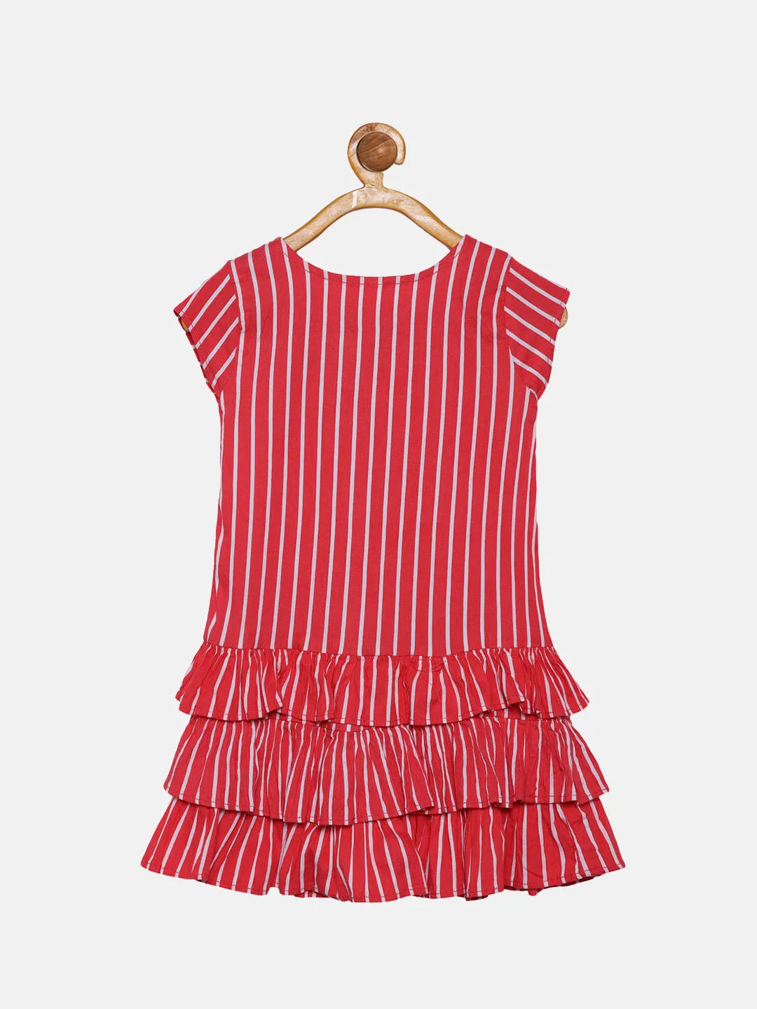 Girls Frill Layered Bottom with Cap Sleeve Dress