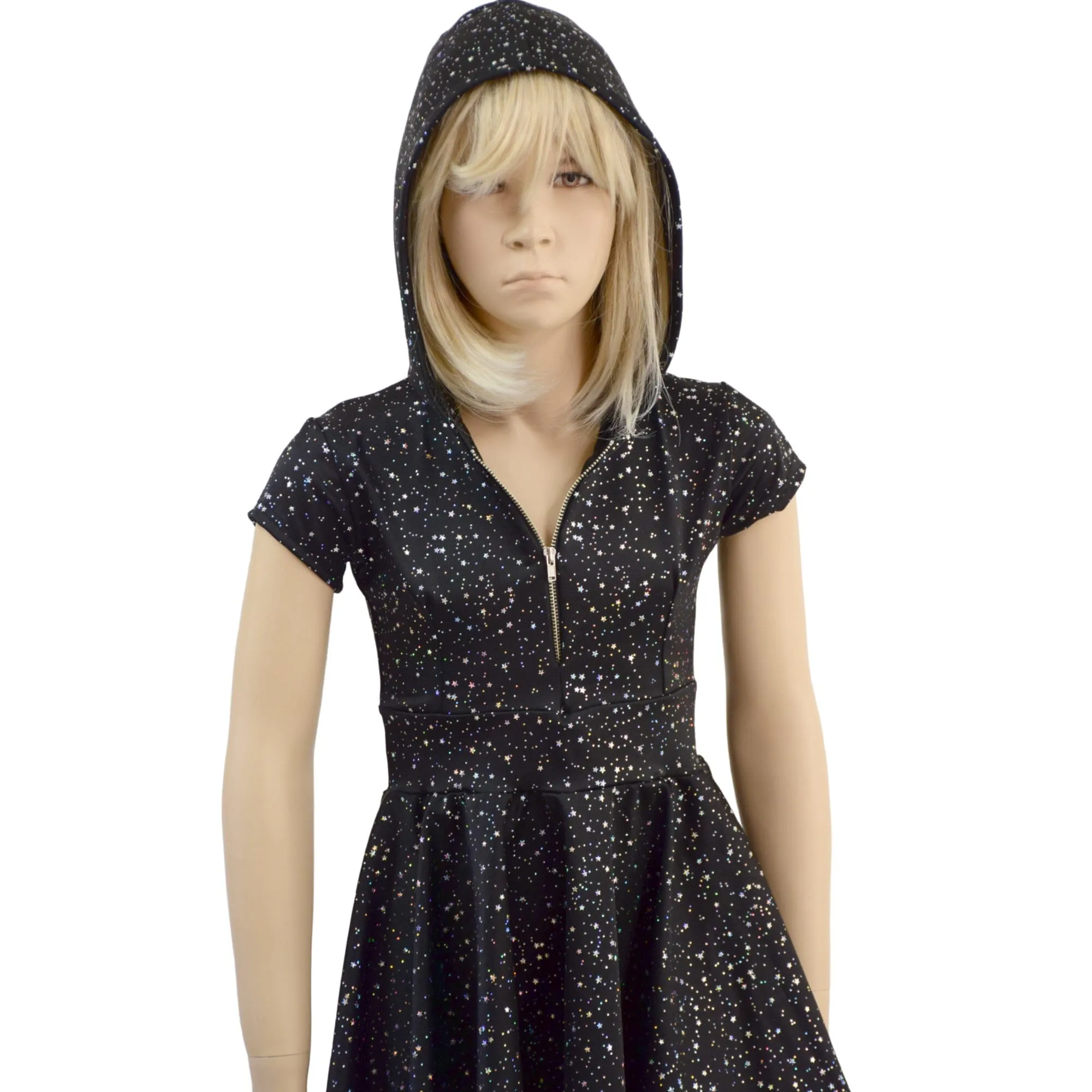 Girls Star Noir Skater Dress with Hood and Zipper