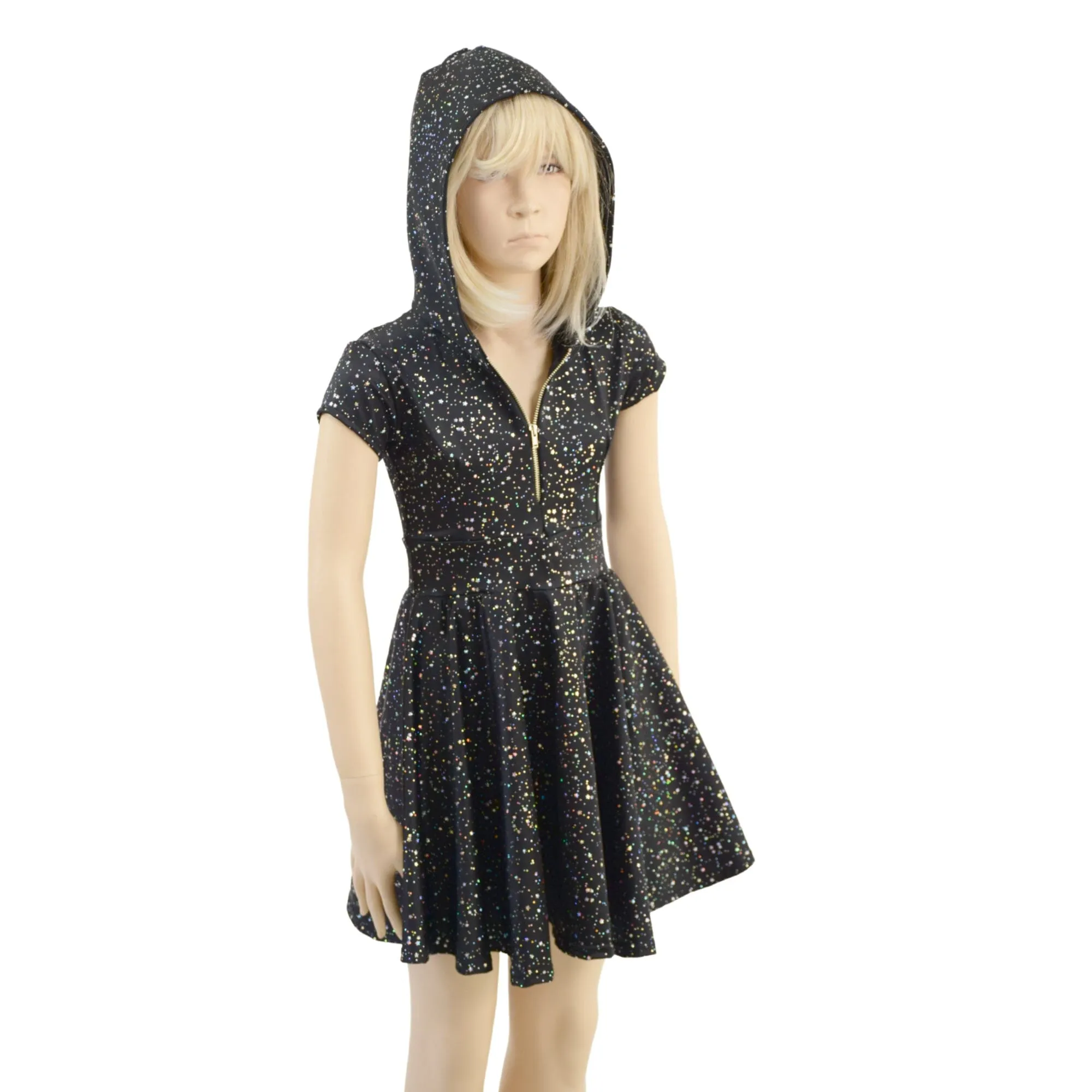 Girls Star Noir Skater Dress with Hood and Zipper
