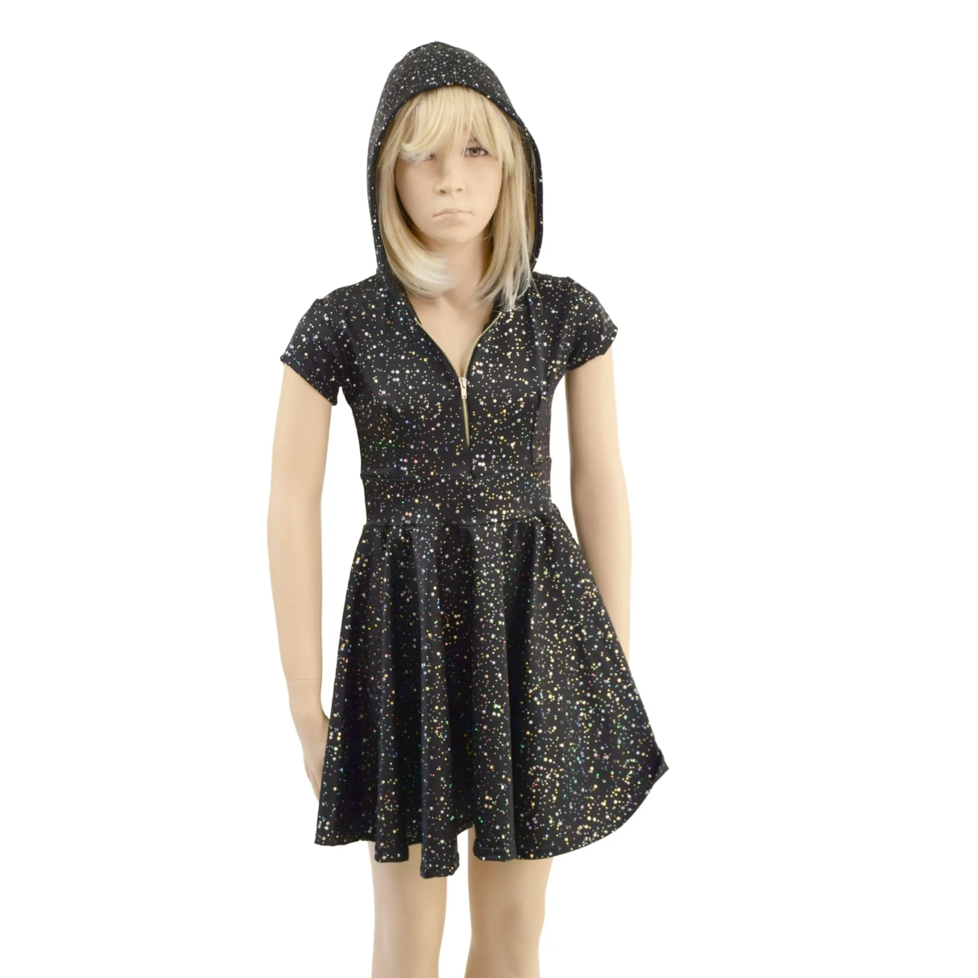 Girls Star Noir Skater Dress with Hood and Zipper