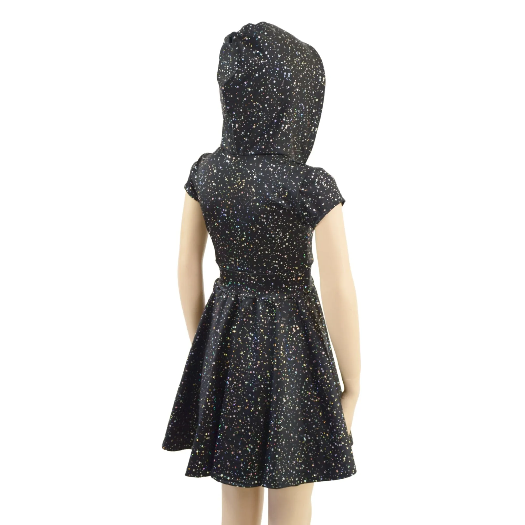 Girls Star Noir Skater Dress with Hood and Zipper