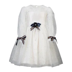 GIRLS WHITE LONG SLEEVE TULLE BALL DRESS