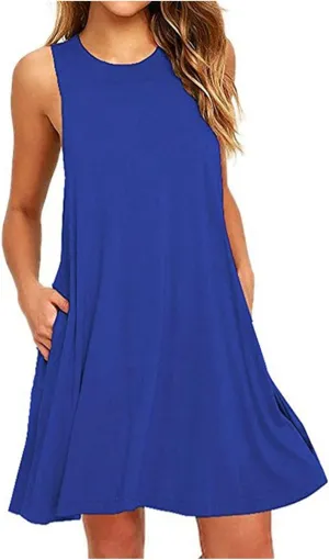 hlysgo Women's 2024 Summer Sleeveless Mini Dress Casual Beach Sundress Loose Comfy Flowy Short Tank Dresses with Pockets
