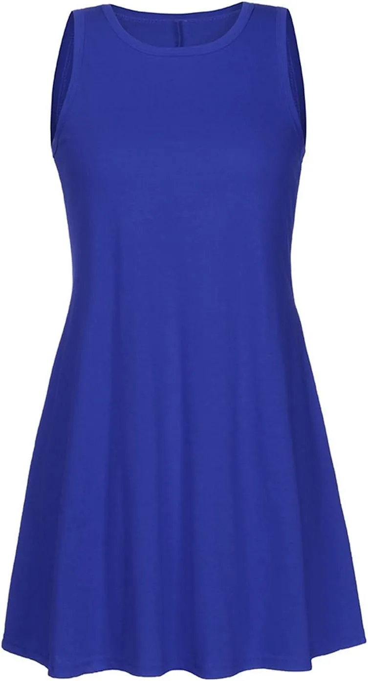 hlysgo Women's 2024 Summer Sleeveless Mini Dress Casual Beach Sundress Loose Comfy Flowy Short Tank Dresses with Pockets