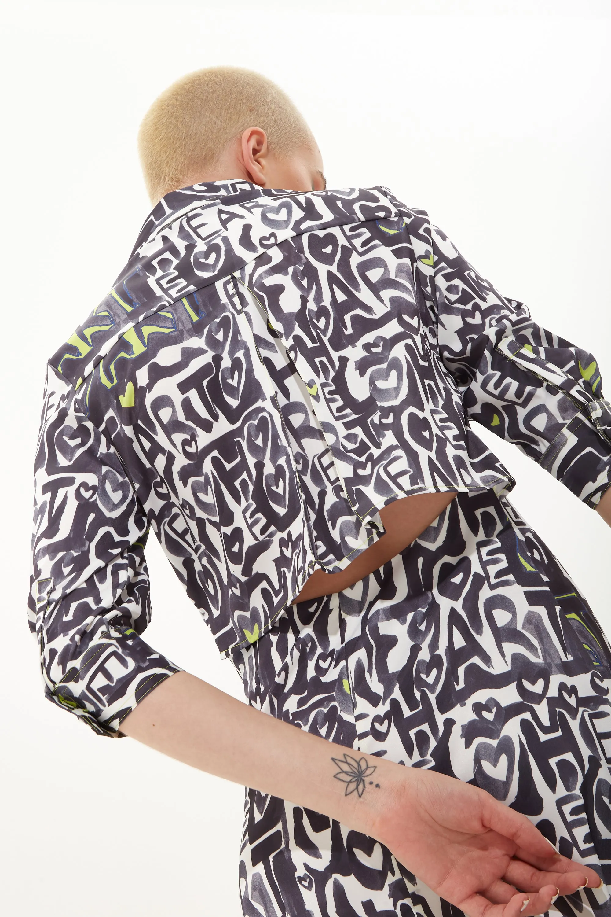 House of Holland Abstract Print Mini Shirt Dress with An Opening on The Back