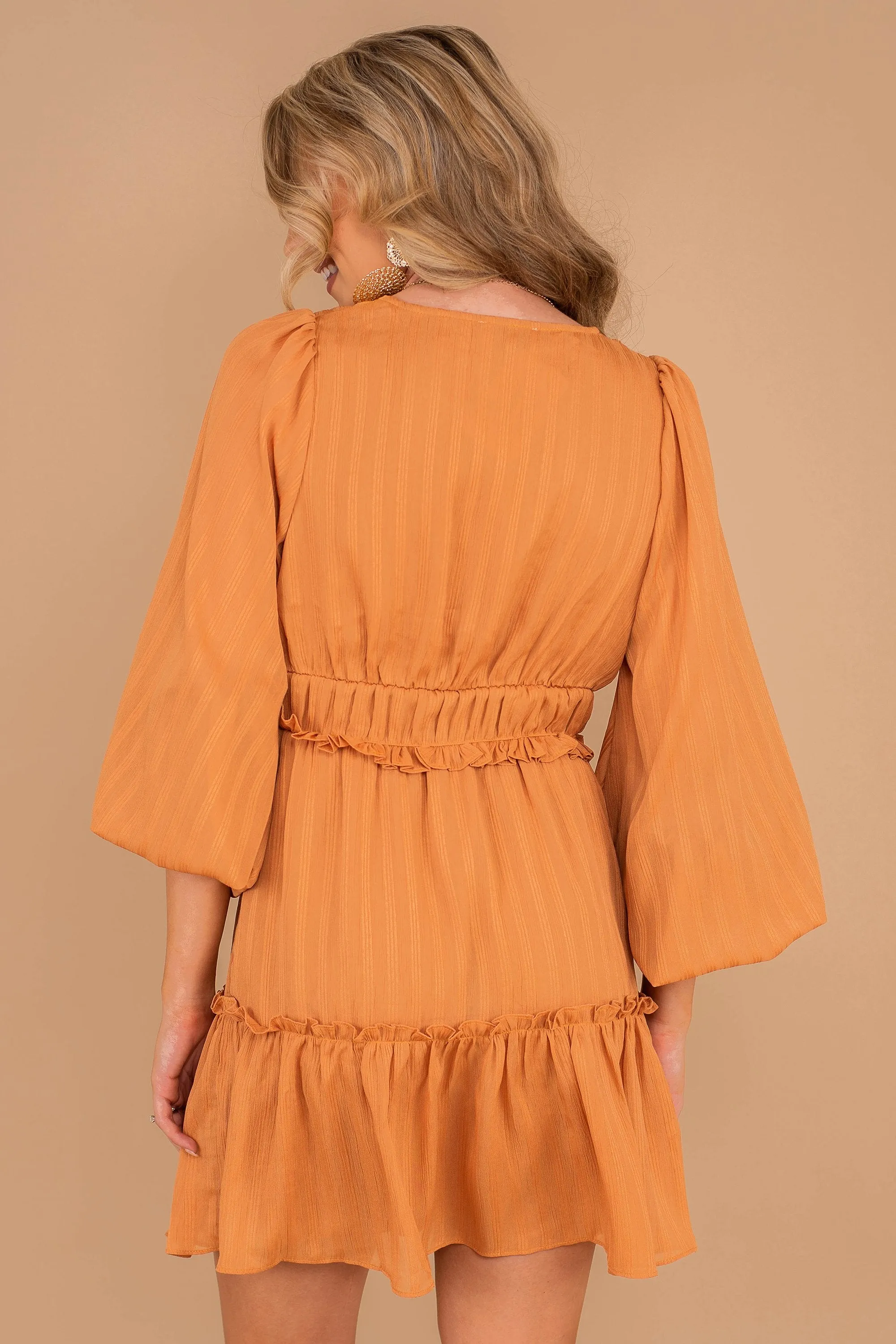It's A Date Rust Orange Ruffled Dress