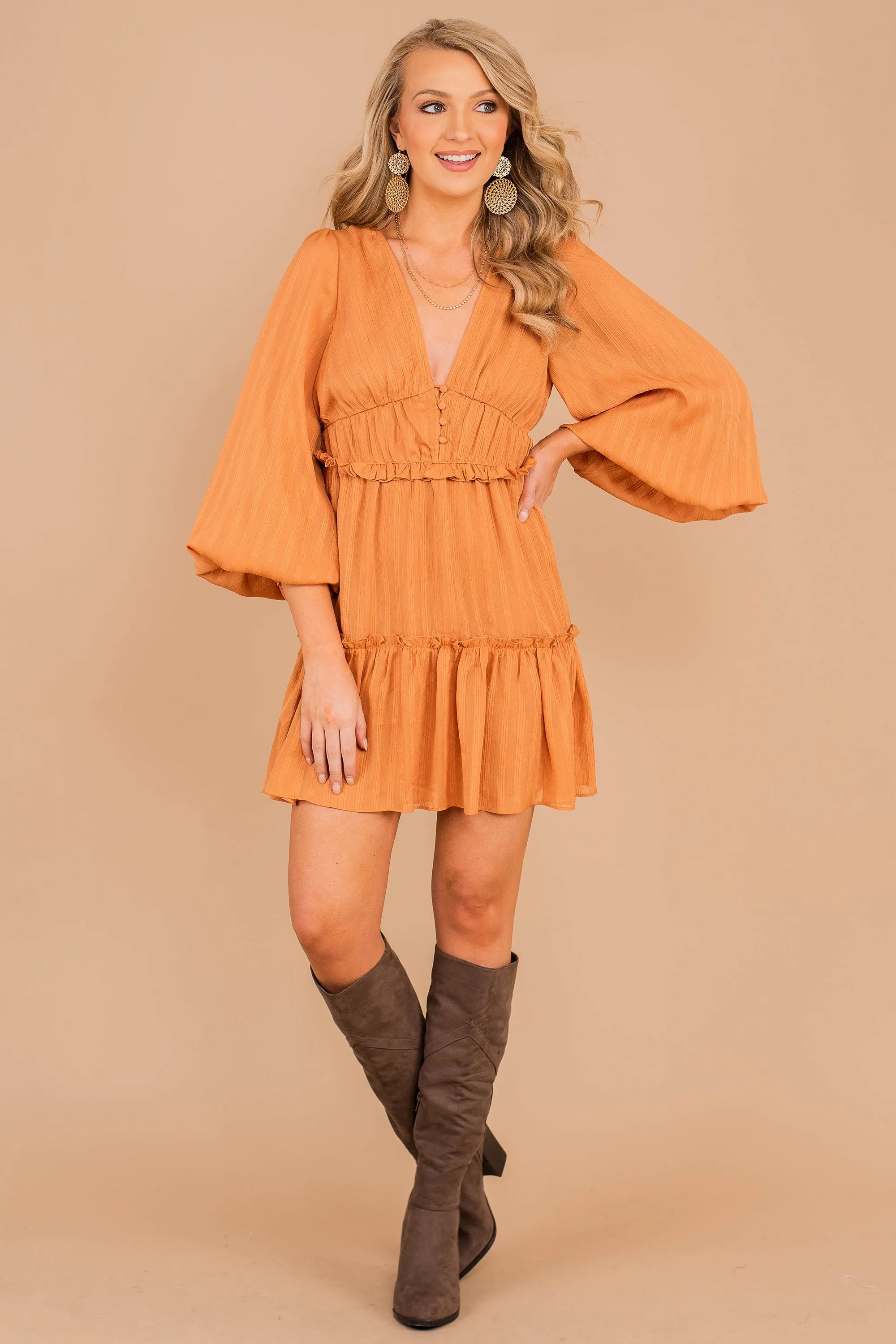 It's A Date Rust Orange Ruffled Dress